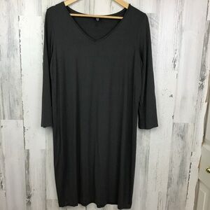 Eileen Fisher Viscose Shirt Dress Sz Large Gray Long Sleeve V-neck Soft Midi